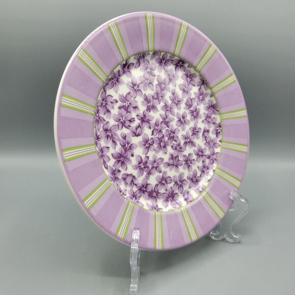 2 Waverly Garden Room Field Of Flowers Salad Plate 8.25" Purple Floral Striped - Picture 11 of 12